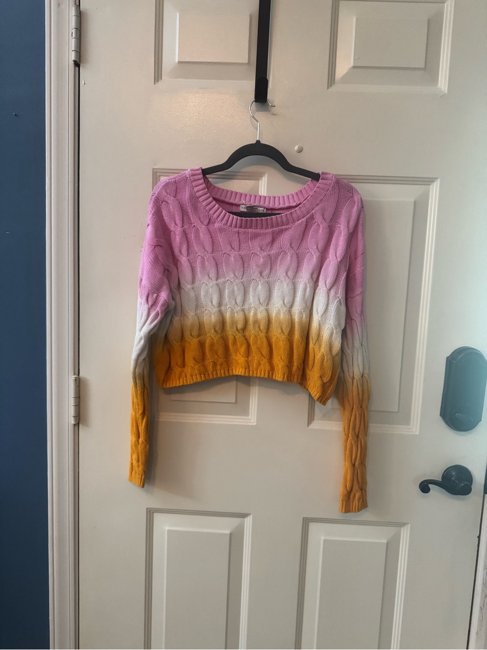 Sincerely Jules Pink White Yellow Ombre Cable Knit Sweater